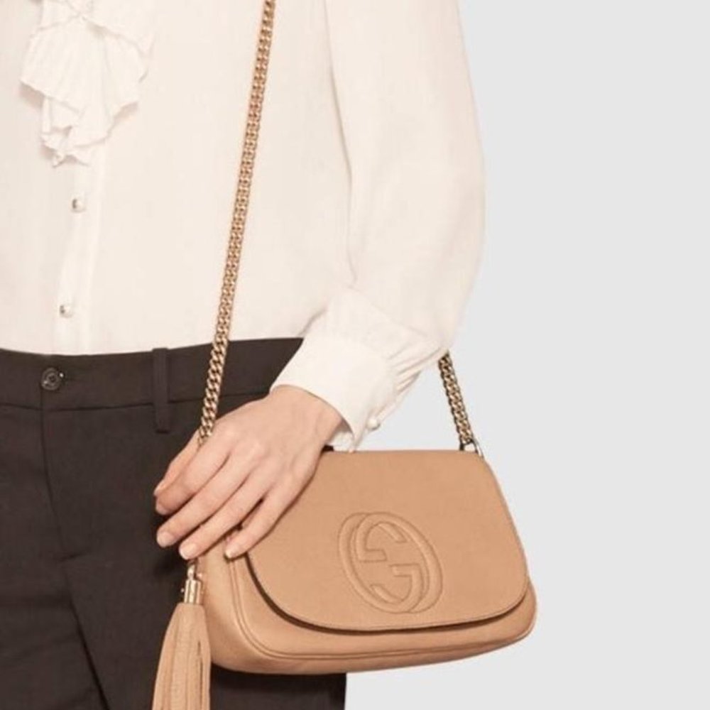 Gucci Soho Crossbody Tassel Beige Leather Shoulder